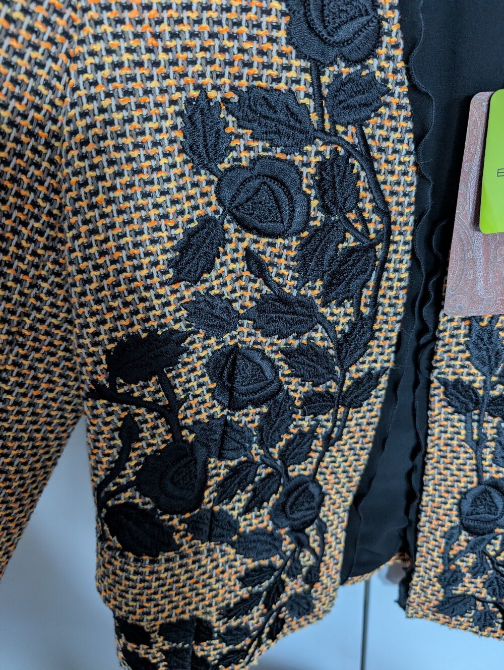 Etro Black Embroidered Orange Yellow Tweed Blazer Jacket EU 44 US 8 - Picture 3 of 7